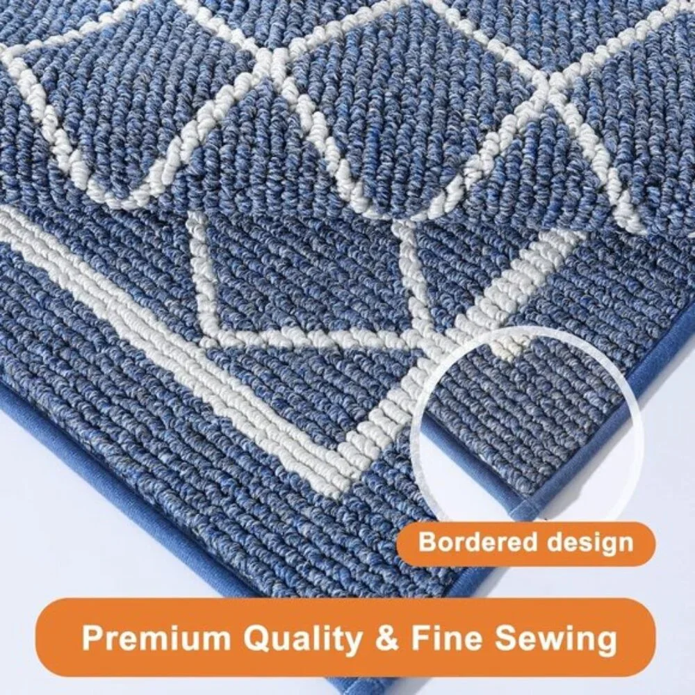 New Set of 2 Navy Blue Kitchen Rug, Washable, Non-Slip, Absorbent Floor Rugs